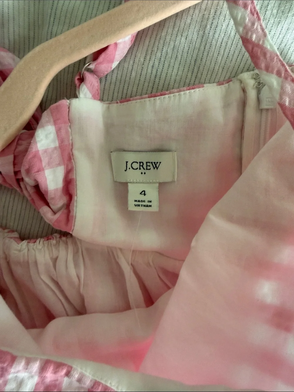 JCrew Pink Gingham Bow-Back Midi Dress with pockets and adjustable straps - Picture 5 of 6